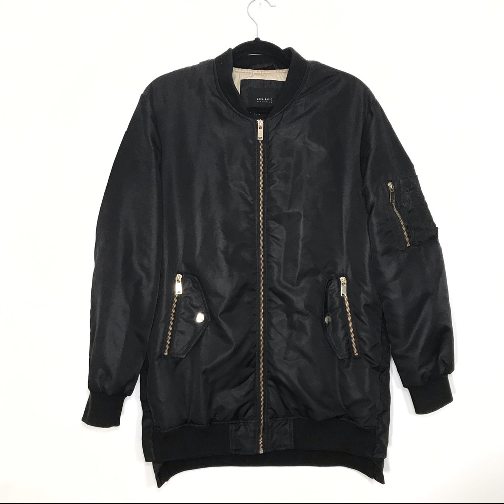 Zara Black Oversized Bomber Jacket w/ Side Zipper